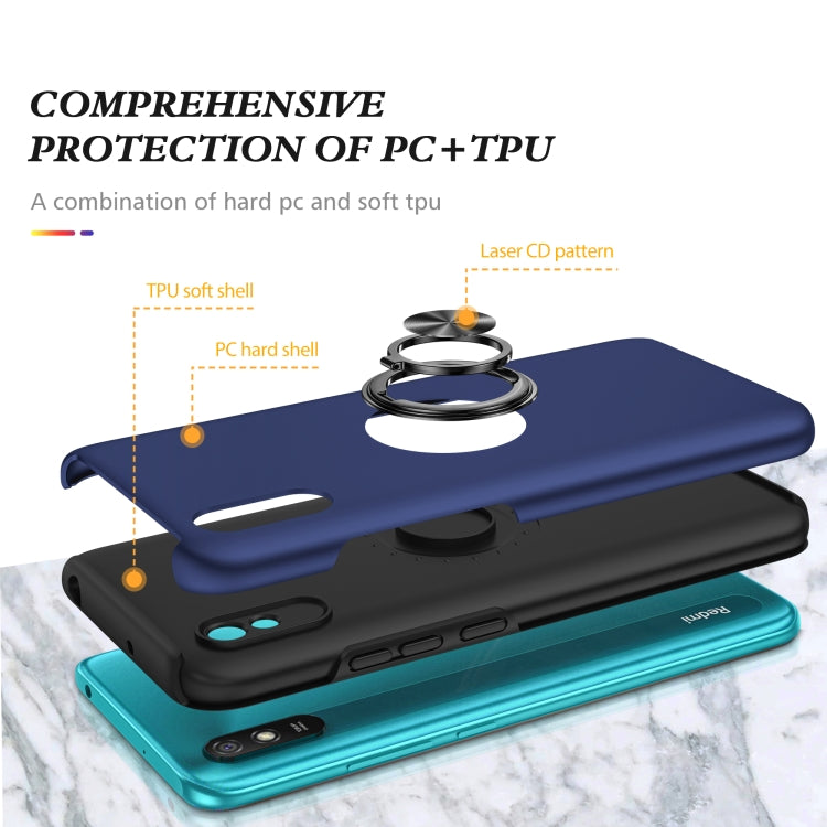 For Xiaomi Redmi 9A PC + TPU Shockproof Magnetic Protective Case with Invisible Ring Holder