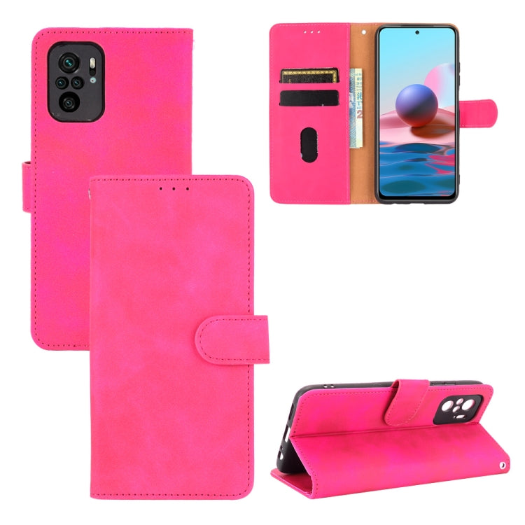 For Xiaomi Redmi Note 10 Solid Color Skin Feel Magnetic Buckle Horizontal Flip Calf Texture PU Leather Case with Holder & Card Slots & Wallet