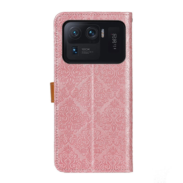For Xiaomi Mi 11 Ultra European Floral Embossed Copper Buckle Horizontal Flip PU Leather Case with Holder & Card Slots & Wallet & Photo Frame