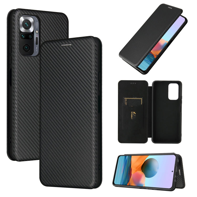 For Xiaomi Redmi Note 10 Pro Max Carbon Fiber Texture Horizontal Flip TPU + PC + PU Leather Case with Card Slot