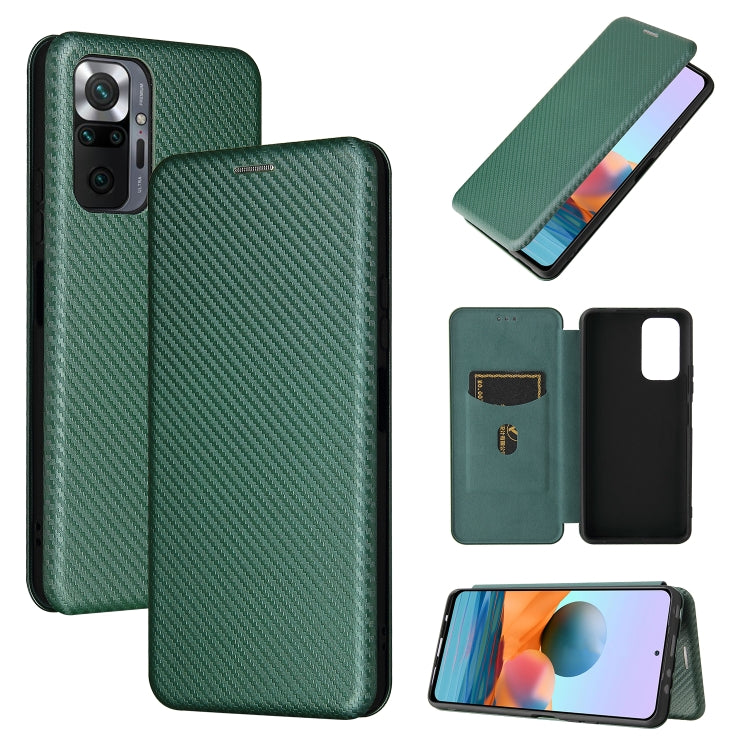For Xiaomi Redmi Note 10 Pro Max Carbon Fiber Texture Horizontal Flip TPU + PC + PU Leather Case with Card Slot