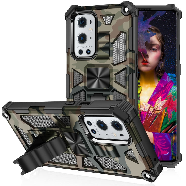 For OnePlus 9 Camouflage Armor Shockproof TPU + PC Magnetic Protective Case with Holder