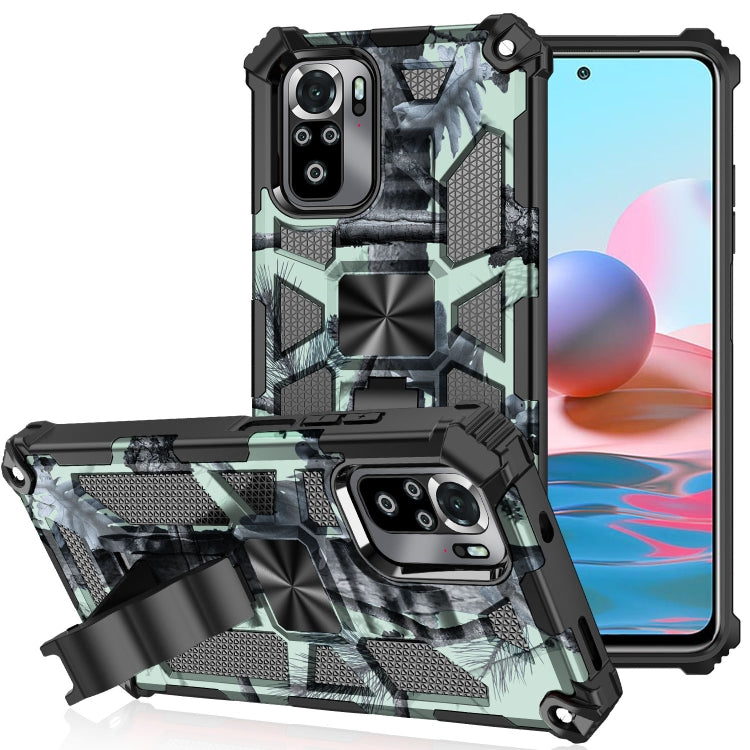 For Xiaomi Redmi Note 10 Camouflage Armor Shockproof TPU + PC Magnetic Protective Case with Holder