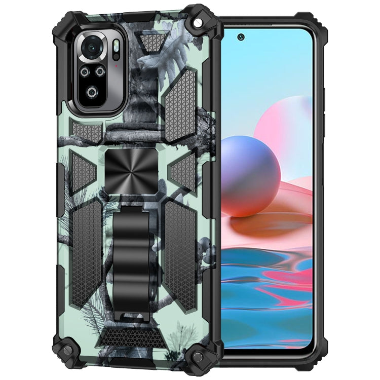For Xiaomi Redmi Note 10 Camouflage Armor Shockproof TPU + PC Magnetic Protective Case with Holder