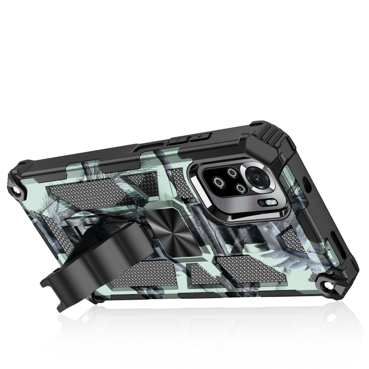 For Xiaomi Redmi Note 10 Camouflage Armor Shockproof TPU + PC Magnetic Protective Case with Holder