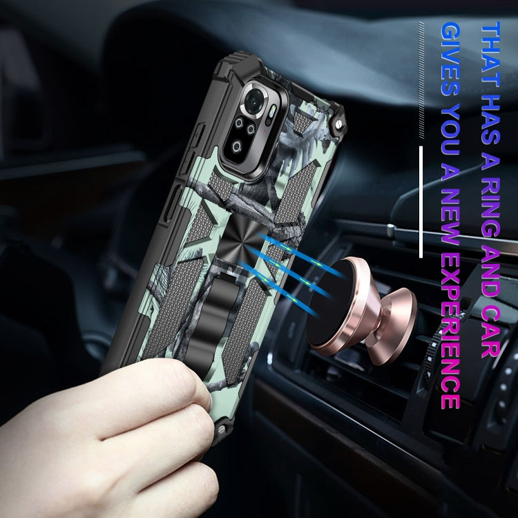For Xiaomi Redmi Note 10 Camouflage Armor Shockproof TPU + PC Magnetic Protective Case with Holder