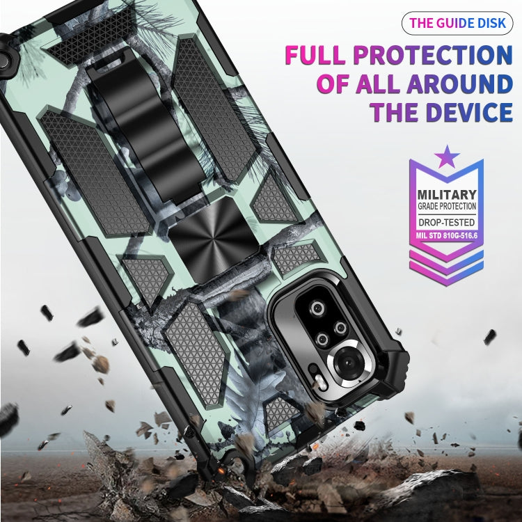 For Xiaomi Redmi Note 10 Camouflage Armor Shockproof TPU + PC Magnetic Protective Case with Holder
