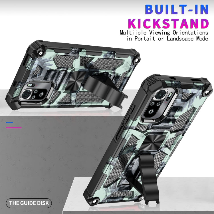 For Xiaomi Redmi Note 10 Camouflage Armor Shockproof TPU + PC Magnetic Protective Case with Holder