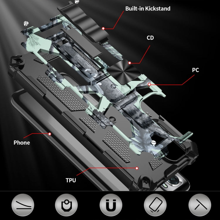 For Xiaomi Redmi Note 10 Camouflage Armor Shockproof TPU + PC Magnetic Protective Case with Holder