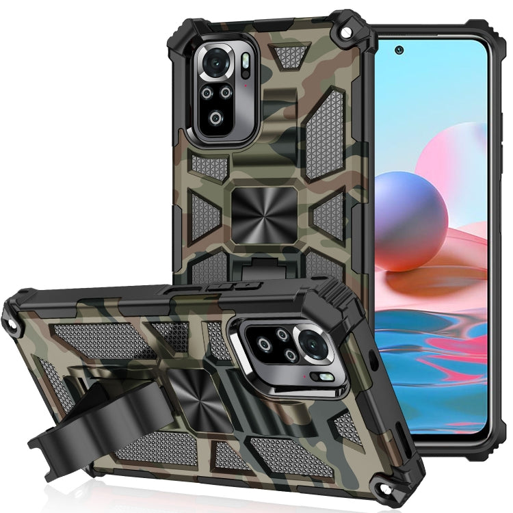 For Xiaomi Redmi Note 10 Camouflage Armor Shockproof TPU + PC Magnetic Protective Case with Holder