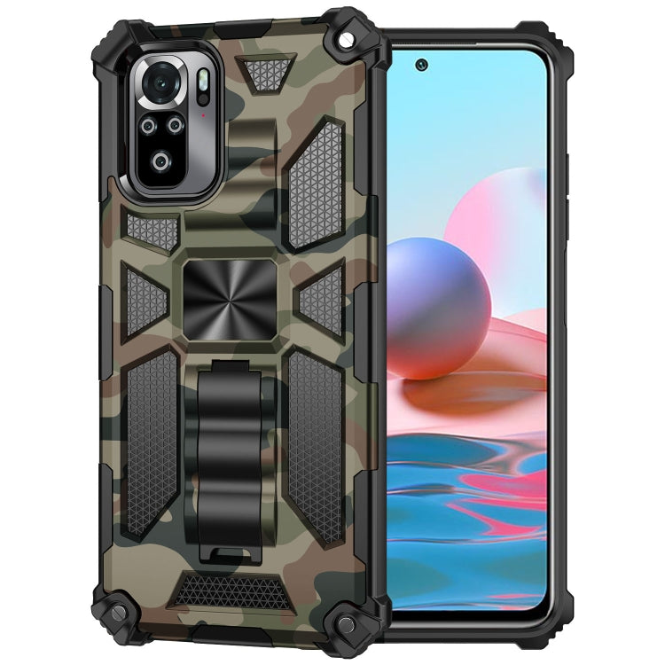 For Xiaomi Redmi Note 10 Camouflage Armor Shockproof TPU + PC Magnetic Protective Case with Holder