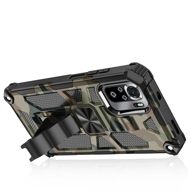 For Xiaomi Redmi Note 10 Camouflage Armor Shockproof TPU + PC Magnetic Protective Case with Holder
