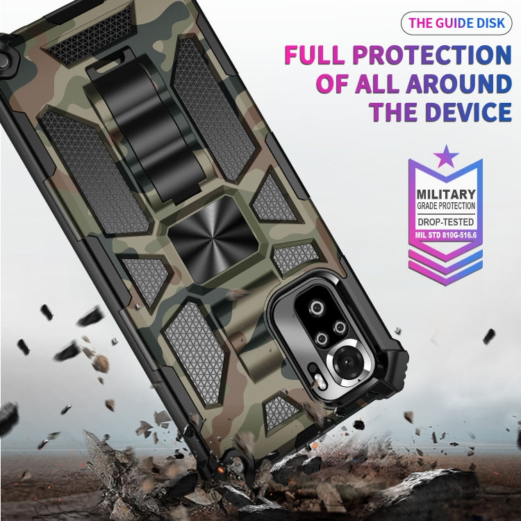 For Xiaomi Redmi Note 10 Camouflage Armor Shockproof TPU + PC Magnetic Protective Case with Holder