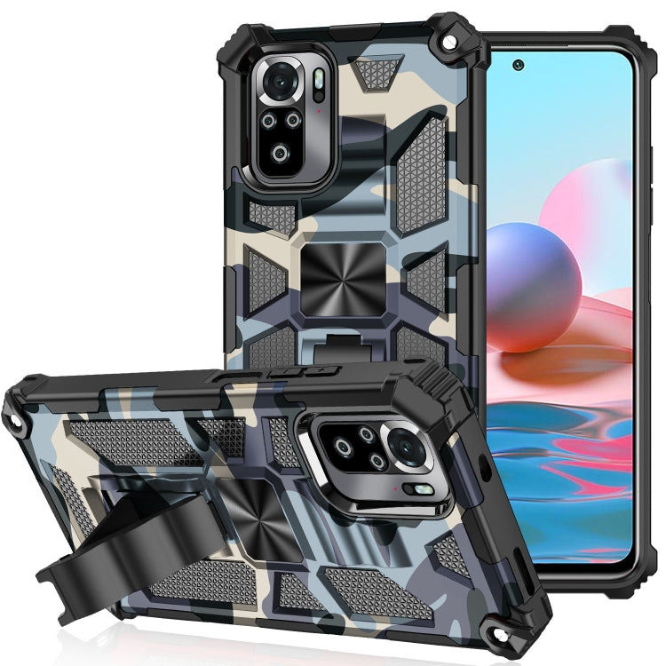 For Xiaomi Redmi Note 10 Camouflage Armor Shockproof TPU + PC Magnetic Protective Case with Holder