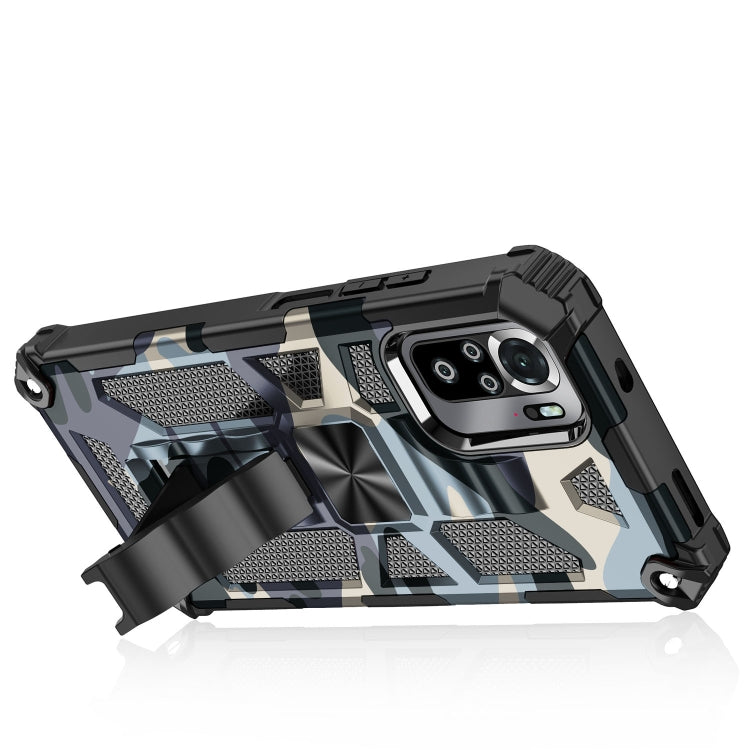 For Xiaomi Redmi Note 10 Camouflage Armor Shockproof TPU + PC Magnetic Protective Case with Holder