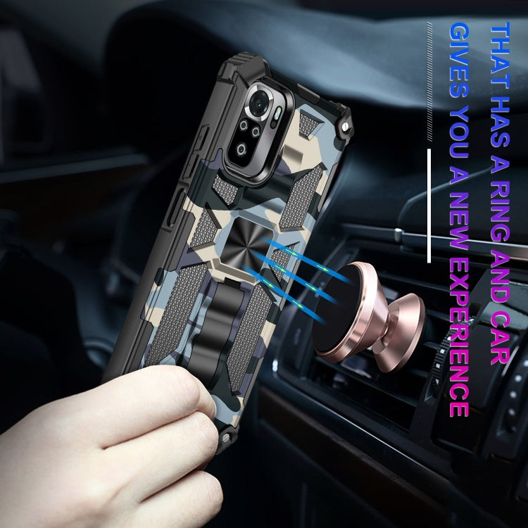 For Xiaomi Redmi Note 10 Camouflage Armor Shockproof TPU + PC Magnetic Protective Case with Holder
