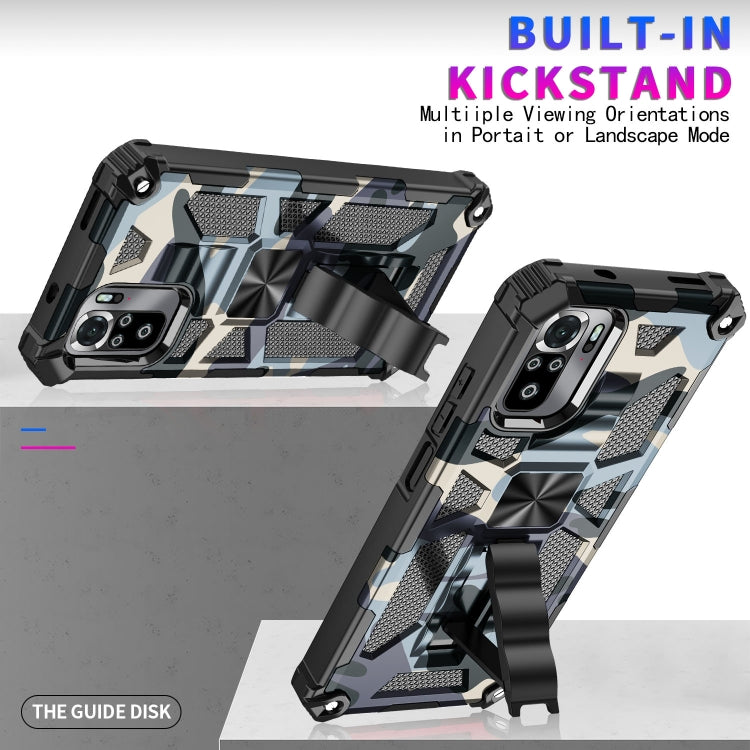 For Xiaomi Redmi Note 10 Camouflage Armor Shockproof TPU + PC Magnetic Protective Case with Holder