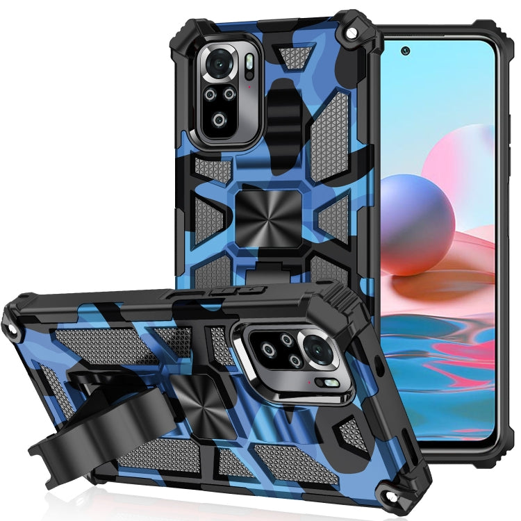 For Xiaomi Redmi Note 10 Camouflage Armor Shockproof TPU + PC Magnetic Protective Case with Holder