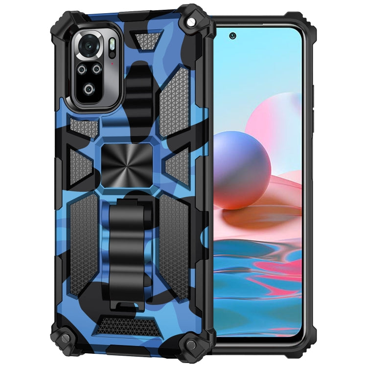 For Xiaomi Redmi Note 10 Camouflage Armor Shockproof TPU + PC Magnetic Protective Case with Holder