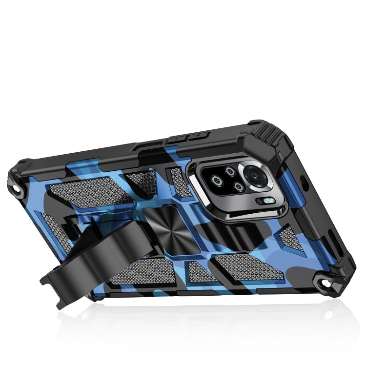 For Xiaomi Redmi Note 10 Camouflage Armor Shockproof TPU + PC Magnetic Protective Case with Holder