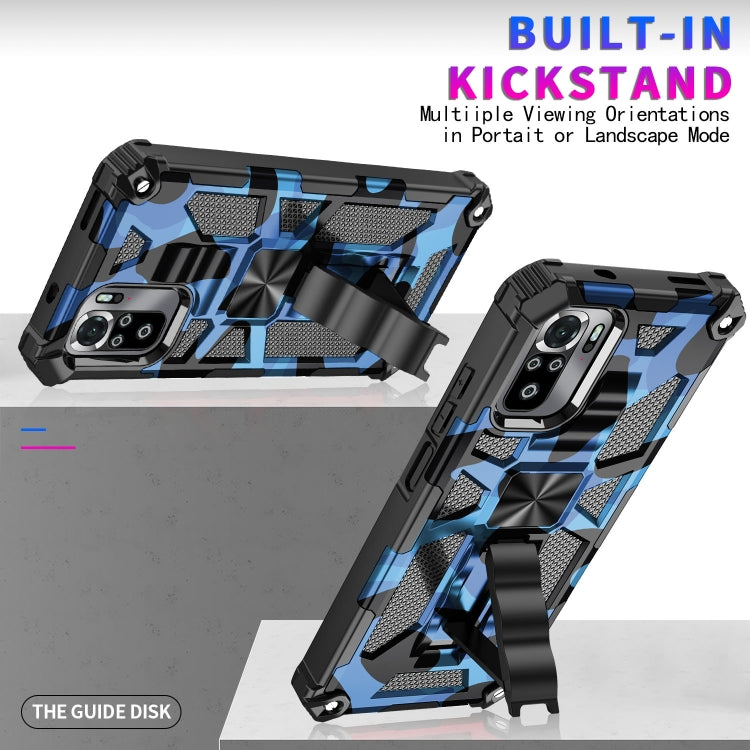 For Xiaomi Redmi Note 10 Camouflage Armor Shockproof TPU + PC Magnetic Protective Case with Holder