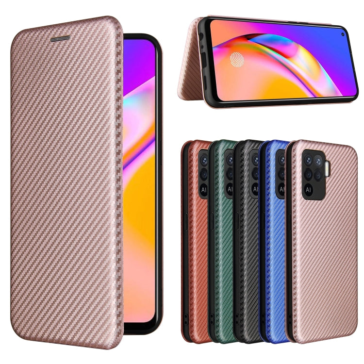 For OPPO A94 4G / F19 Pro / Reno5 F Carbon Fiber Texture Horizontal Flip TPU + PC + PU Leather Case with Card Slot