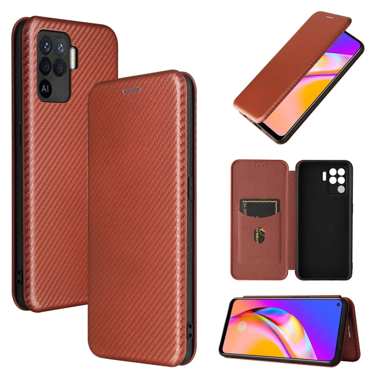 For OPPO A94 4G / F19 Pro / Reno5 F Carbon Fiber Texture Horizontal Flip TPU + PC + PU Leather Case with Card Slot