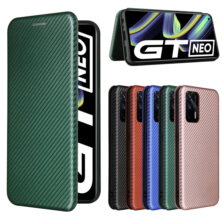 For OPPO Realme GT 5G Carbon Fiber Texture Horizontal Flip TPU + PC + PU Leather Case with Card Slot