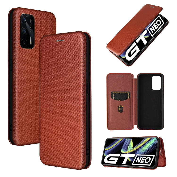 For OPPO Realme GT 5G Carbon Fiber Texture Horizontal Flip TPU + PC + PU Leather Case with Card Slot