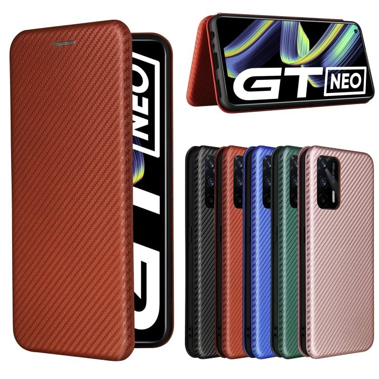 For OPPO Realme GT 5G Carbon Fiber Texture Horizontal Flip TPU + PC + PU Leather Case with Card Slot