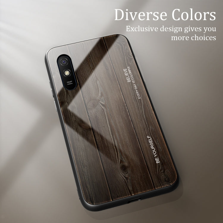 For Xiaomi Redmi 9A Wood Grain Tempered Glass + TPU Shockproof Case