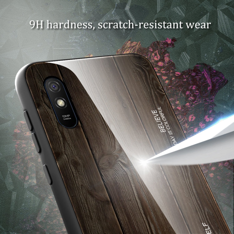 For Xiaomi Redmi 9A Wood Grain Tempered Glass + TPU Shockproof Case