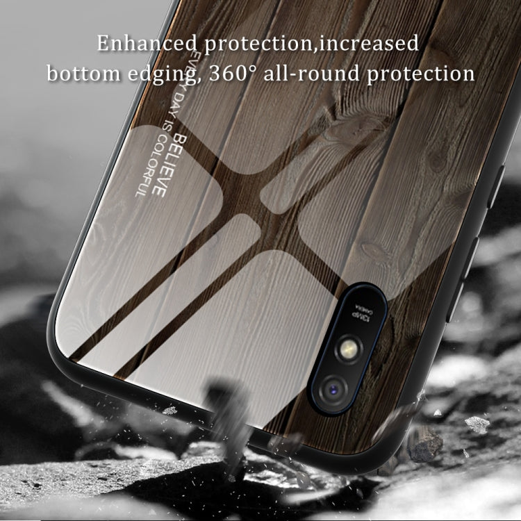 For Xiaomi Redmi 9A Wood Grain Tempered Glass + TPU Shockproof Case