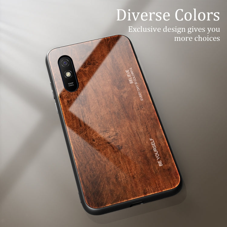 For Xiaomi Redmi 9A Wood Grain Tempered Glass + TPU Shockproof Case