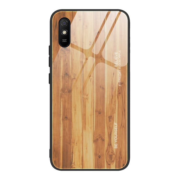 For Xiaomi Redmi 9A Wood Grain Tempered Glass + TPU Shockproof Case
