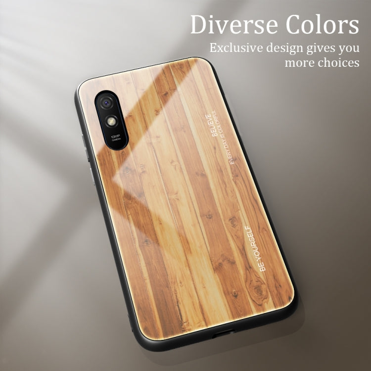 For Xiaomi Redmi 9A Wood Grain Tempered Glass + TPU Shockproof Case