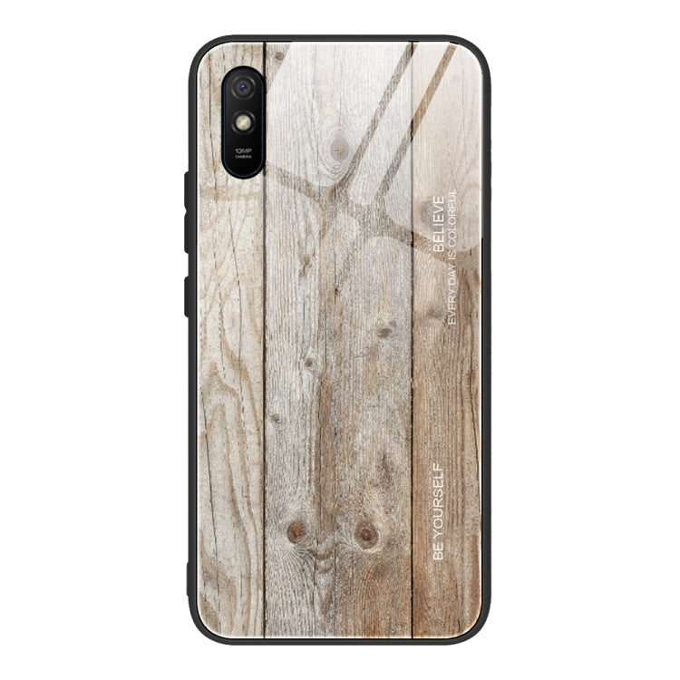 For Xiaomi Redmi 9A Wood Grain Tempered Glass + TPU Shockproof Case