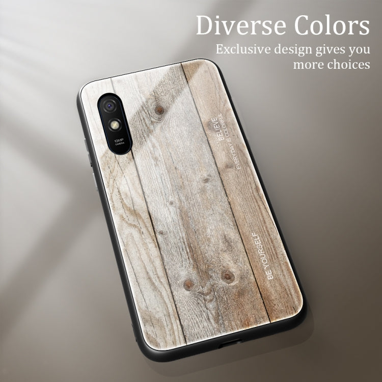For Xiaomi Redmi 9A Wood Grain Tempered Glass + TPU Shockproof Case