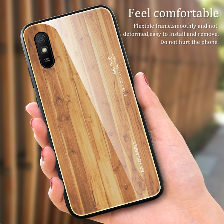 For Xiaomi Redmi 9A Wood Grain Tempered Glass + TPU Shockproof Case