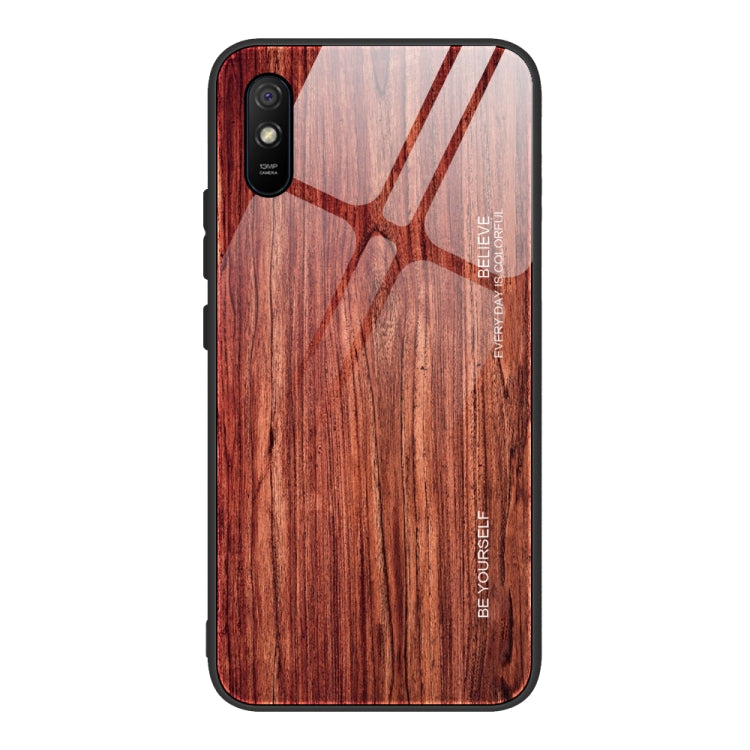 For Xiaomi Redmi 9A Wood Grain Tempered Glass + TPU Shockproof Case