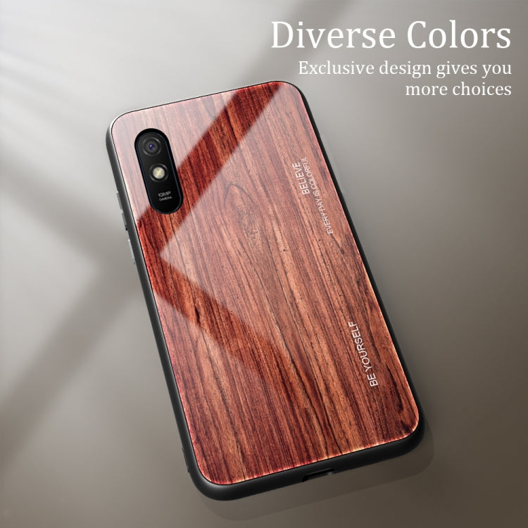 For Xiaomi Redmi 9A Wood Grain Tempered Glass + TPU Shockproof Case