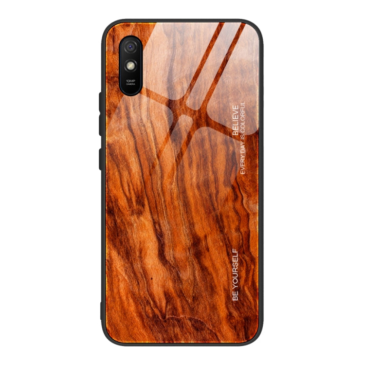 For Xiaomi Redmi 9A Wood Grain Tempered Glass + TPU Shockproof Case
