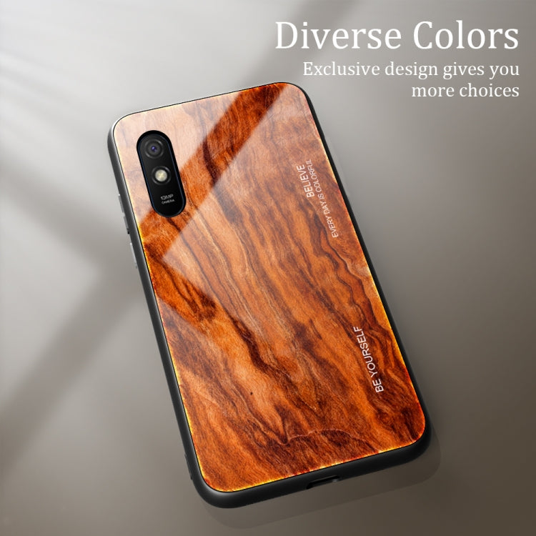 For Xiaomi Redmi 9A Wood Grain Tempered Glass + TPU Shockproof Case