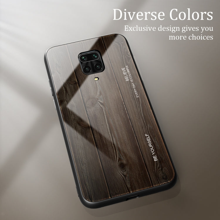 For Xiaomi Redmi Note 9S Wood Grain Tempered Glass + TPU Shockproof Case
