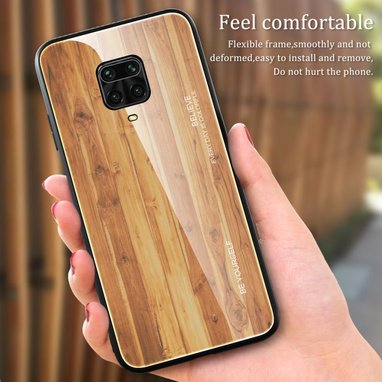 For Xiaomi Redmi Note 9S Wood Grain Tempered Glass + TPU Shockproof Case
