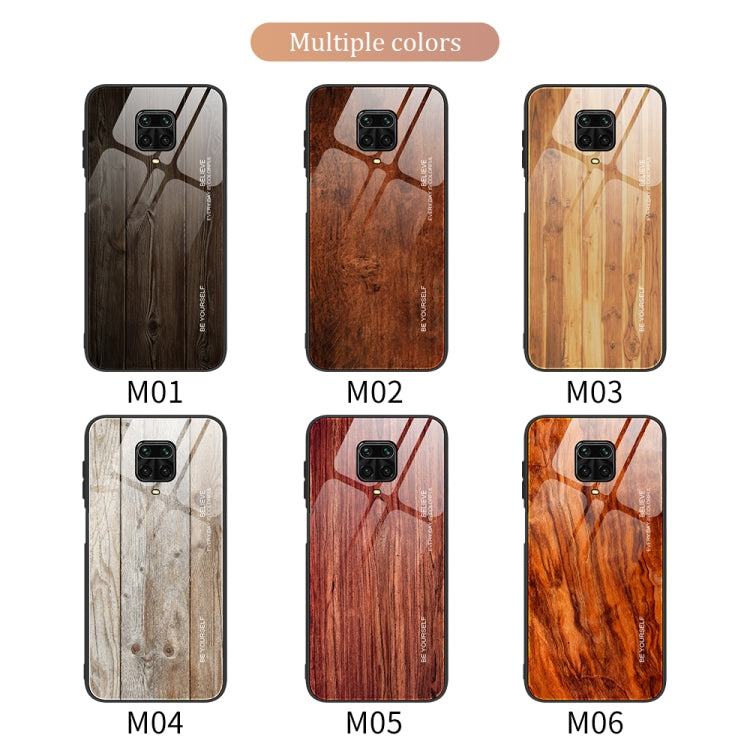 For Xiaomi Redmi Note 9S Wood Grain Tempered Glass + TPU Shockproof Case