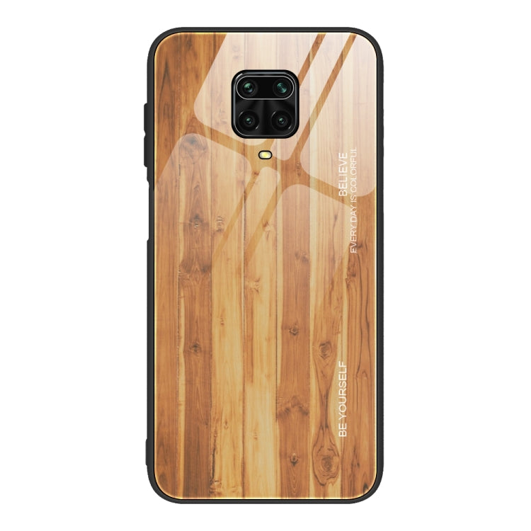 For Xiaomi Redmi Note 9S Wood Grain Tempered Glass + TPU Shockproof Case