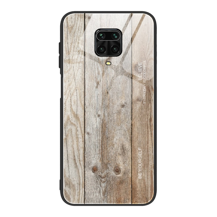 For Xiaomi Redmi Note 9S Wood Grain Tempered Glass + TPU Shockproof Case