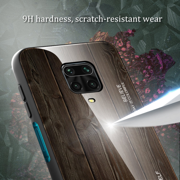 For Xiaomi Redmi Note 9S Wood Grain Tempered Glass + TPU Shockproof Case