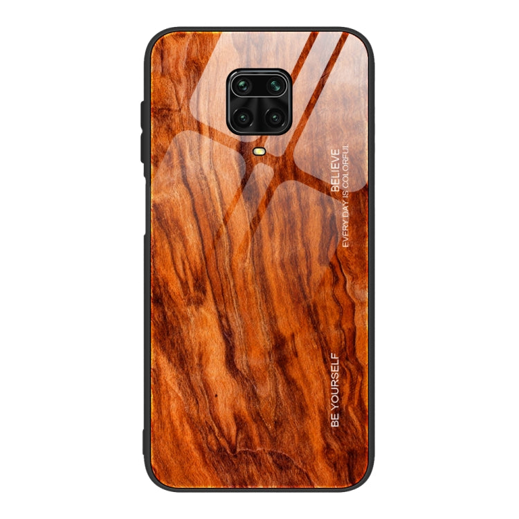 For Xiaomi Redmi Note 9S Wood Grain Tempered Glass + TPU Shockproof Case